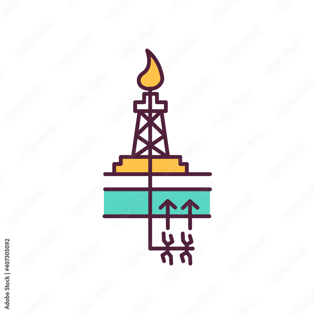 Fossil energy RGB color icon. Environmental pollution. Harmful emissions into the atmosphere. Climate change. Global warming. Modern energy efficient technologies. Isolated vector illustration Fossil energy RGB color icon. Environmental pollution. Harmful emissions into the atmosphere. Climate change. Global warming. Modern energy efficient technologies. Isolated vector illustration