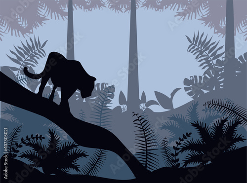 jungle wild nature gray landscape with cougar scene