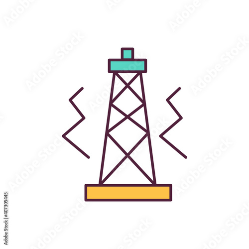 Fossil energy orange RGB color icon. Environmental pollution. Harmful emissions into the atmosphere. Climate change. Global warming. Mining of oil and gas. Isolated vector illustration