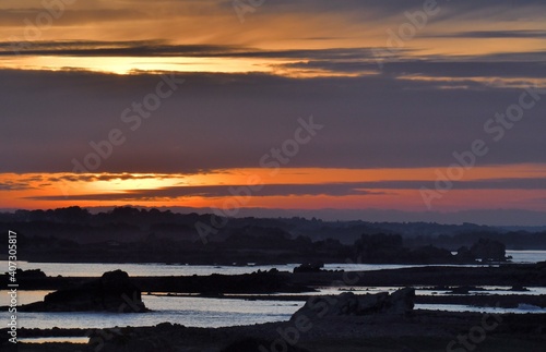 Beautiful sunset on the coast in Brittany. France