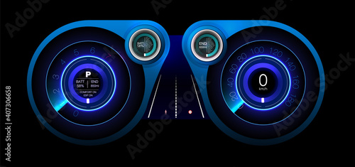 Display Design. Control panel design Automatic braking system avoid car crash from car accident. Concept for driver assistance systems. Autonomous car. Driverless car. Self driving vehicle.