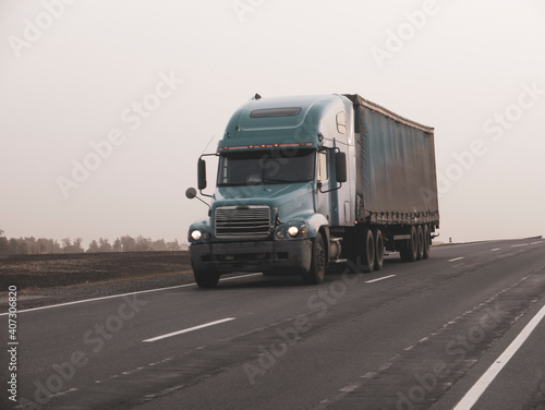 Old Lorry Traffic Transport on motorway in motion