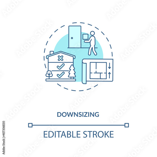 Downsizing concept icon. Manufacture improvement idea thin line illustration. Value chain component. Company product optimization. Vector isolated outline RGB color drawing. Editable stroke