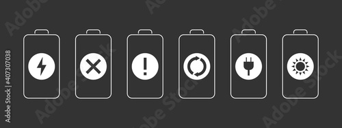 Battery icons. UI elements set. Battery charge level indicators. Vector illustration