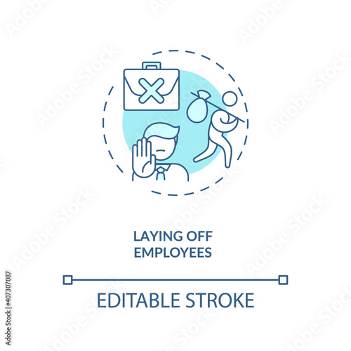Laying off employes concept icon. Cost reduction idea thin line illustration. Crisis measures. Company restructuring. Value chain components. Vector isolated outline RGB color drawing. Editable stroke