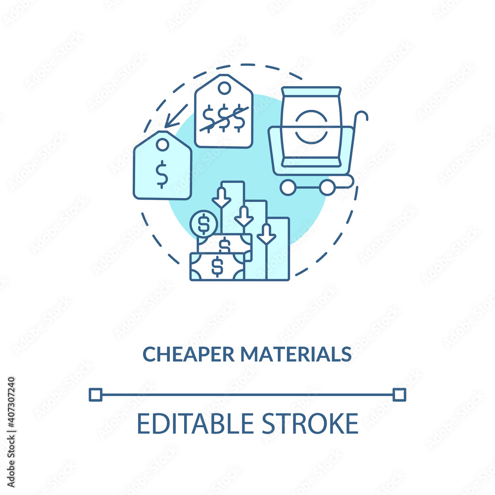 Cheaper materials concept icon. Cost cutting measures idea thin line illustration. Production optimization.. Business optimization. Vector isolated outline RGB color drawing. Editable stroke
