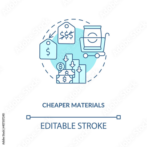 Cheaper materials concept icon. Cost cutting measures idea thin line illustration. Production optimization.. Business optimization. Vector isolated outline RGB color drawing. Editable stroke
