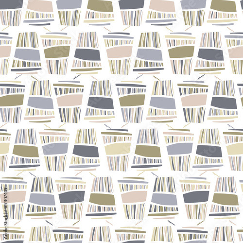 Seamless vector illustration pattern design of lined ornamental coffee latte cup in pastel