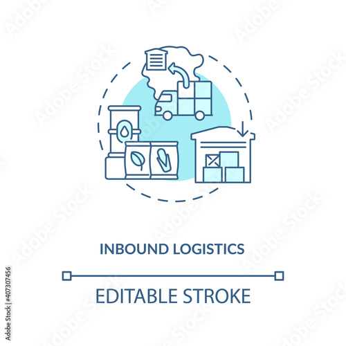 Inbound logistics concept icon. Shipping optimization idea thin line illustration. Company optimization tool. Icrease profit. Vector isolated outline RGB color drawing. Editable stroke