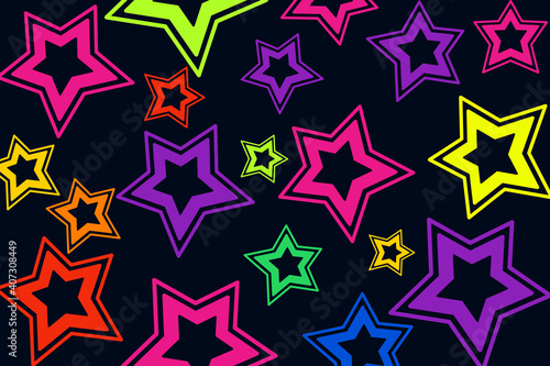 Colorful stars, pattern with black background in a neon color scheme.