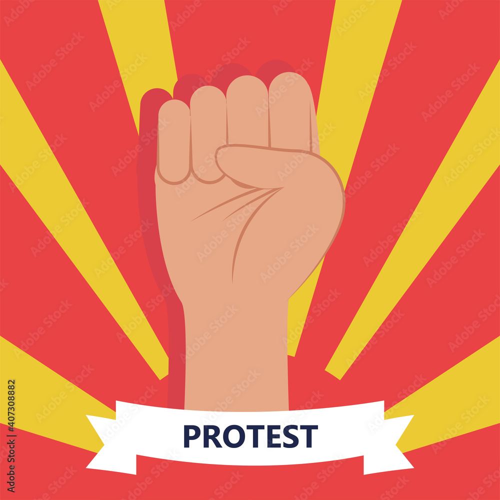 Protest fist hand on striped background vector design