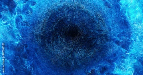 Abstract fluid and pulsating effect on particles. Flowing forces on water or blue liquids. motion background for event, concert, title, presentation, music, VJ. 4K loop 3D render
