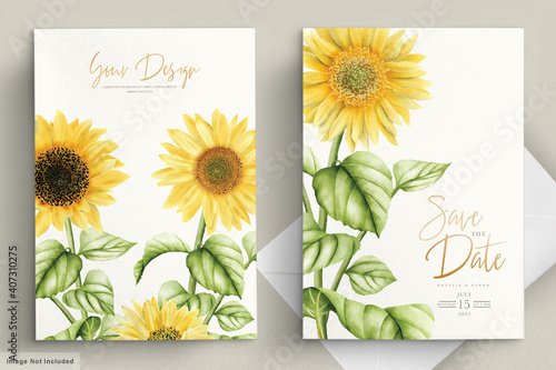 minimalist sun flower wedding card set 