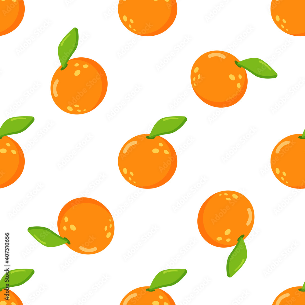 Juicy orange seamless pattern on white background vector for cards, banners, wrapping paper, posters, scrapbooking, pillow, cups and fabric design. 