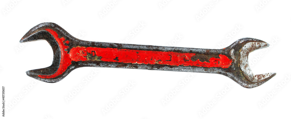 Vintage spanner isolated on white background