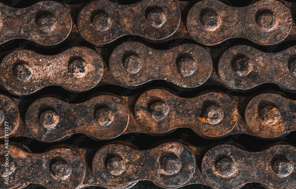 Old Bicycle chain background. Grunge texture of rusty chain