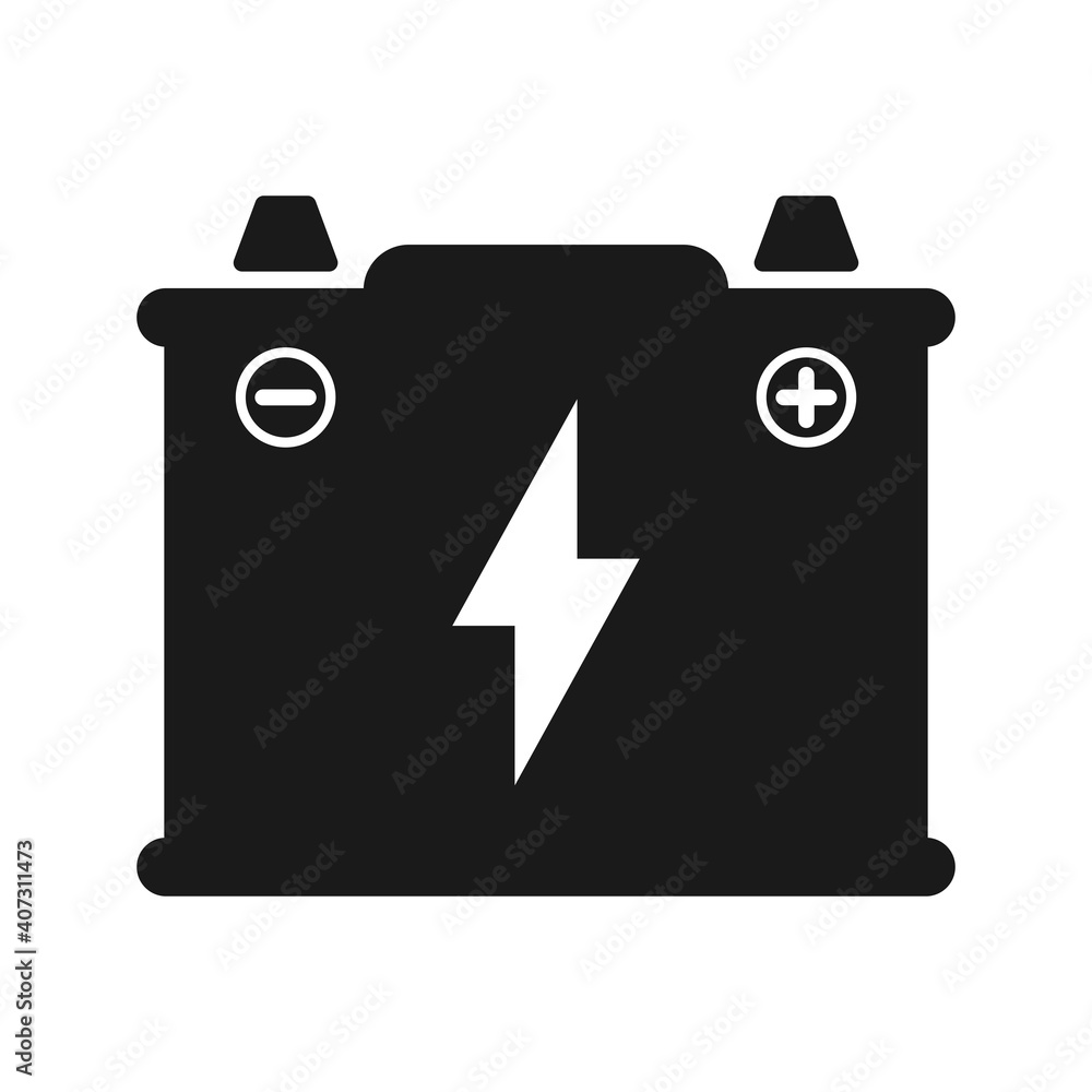 Car battery icon with lightning sign isolated on white background. Vector illustration. Car battery icon with lightning sign isolated on white background. Vector illustration.