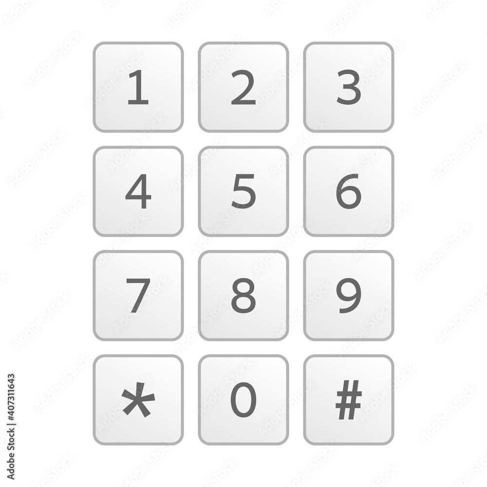 Keypad with numbers for mobile phone touchscreen user interface. Vector illustration isolated on white background. Keypad with numbers for mobile phone touchscreen user interface. Vector illustration isolated on white background.