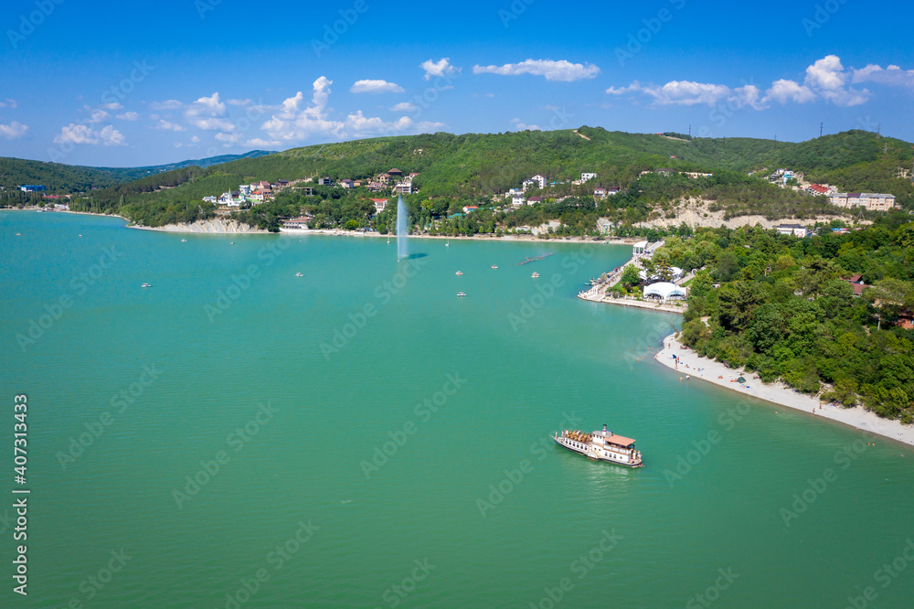 Fototapeta premium view of the lake Abrau near Novorossiysk city in Abrau Durso village, Russia