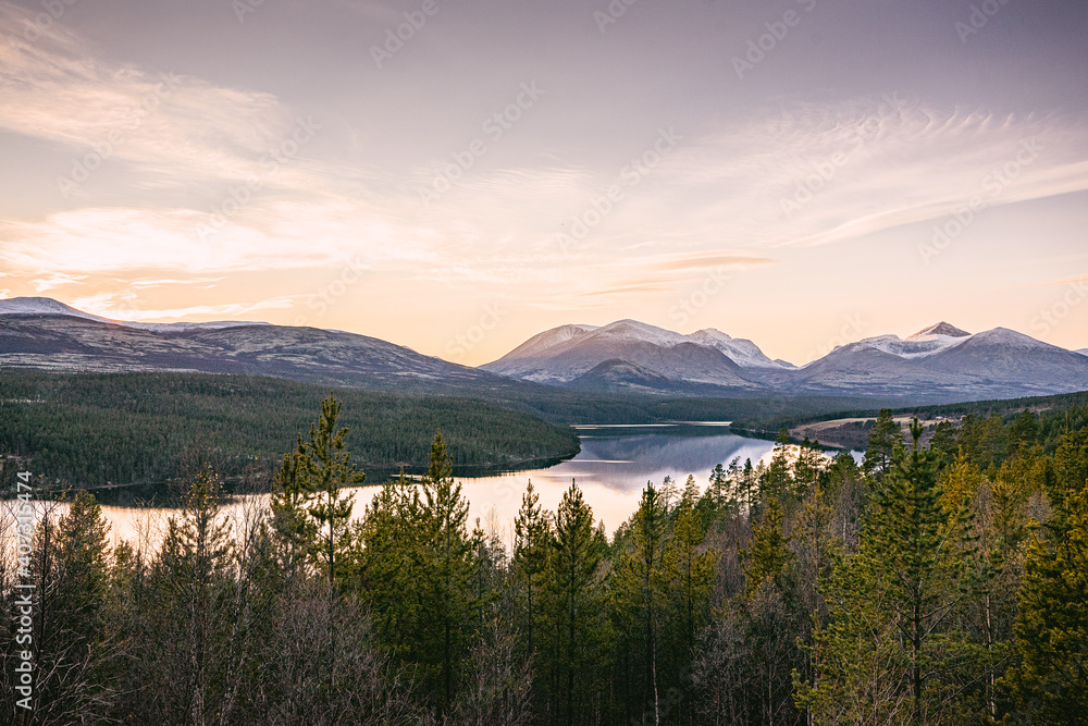 The mountains from Rondane national park during sunset