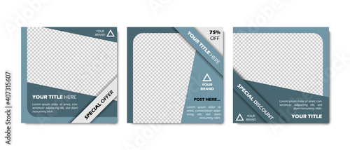 Social media editable post banner. Clever and clear abstract design for selling products, vector illustration, diagonal shapes with shadow, monochromatic colors, rounded corner, photo, shopping offer