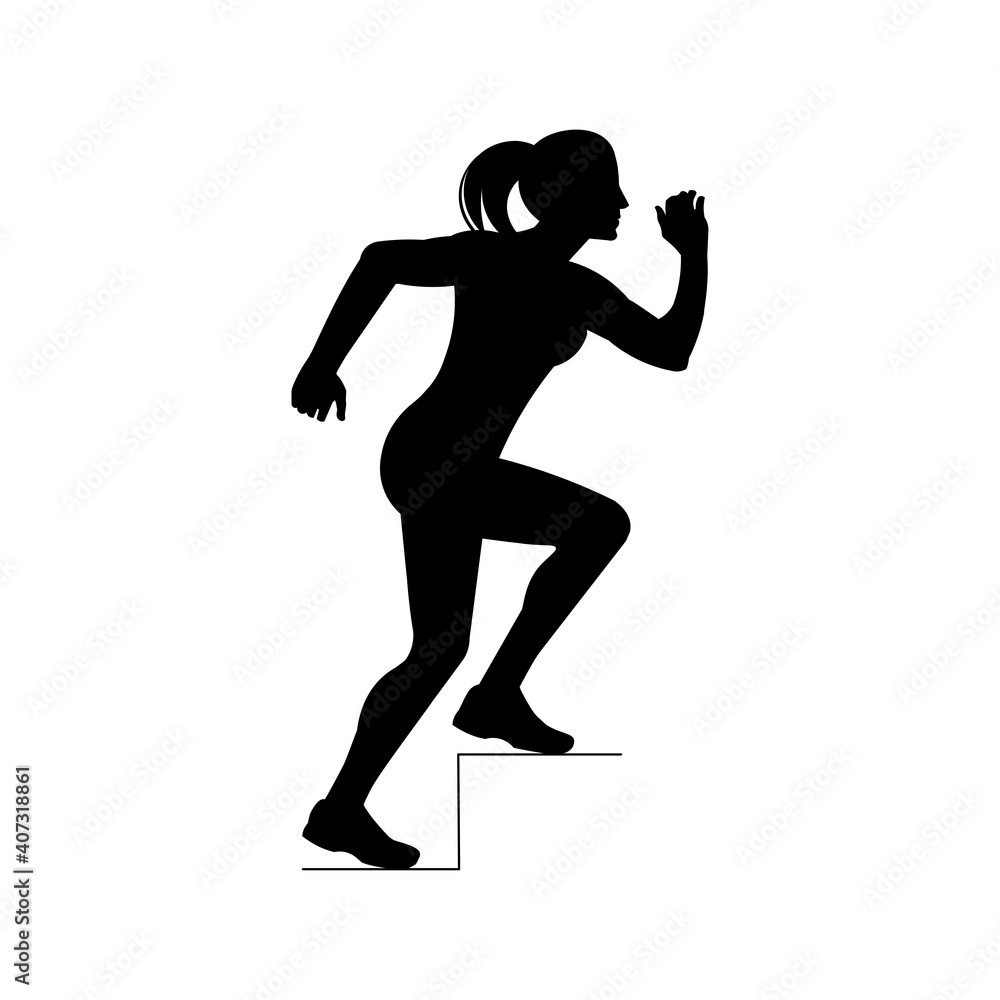 Silhouette in profile of a girl running upstairs