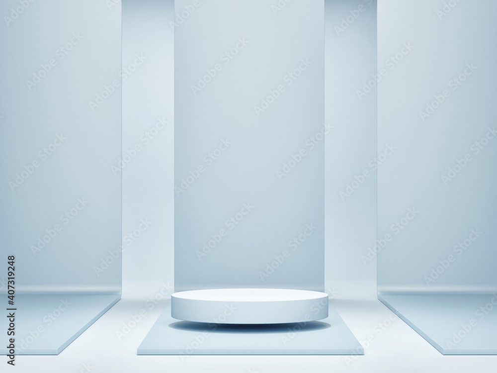 Empty podium scene with a geometric shape, blue background, 3d render, 3d illustration Empty podium scene with a geometric shape, blue background, 3d render, 3d illustration