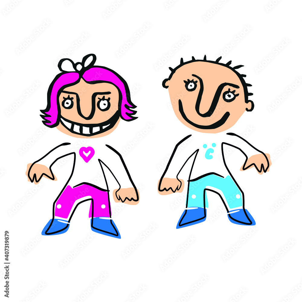 Teens girl and boy original simple hand drawing converted to vector Teens girl and boy original simple hand drawing converted to vector