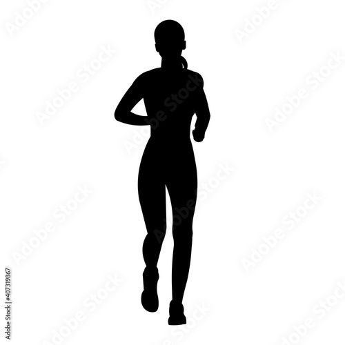 Isolated silhouette of a running girl from the back