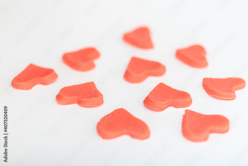 Shortcrust pastry with red dye for making cookies for Valentine's Day in the form of red hearts. Shortcrust pastry with red dye for making cookies for Valentine's Day in the form of red hearts.