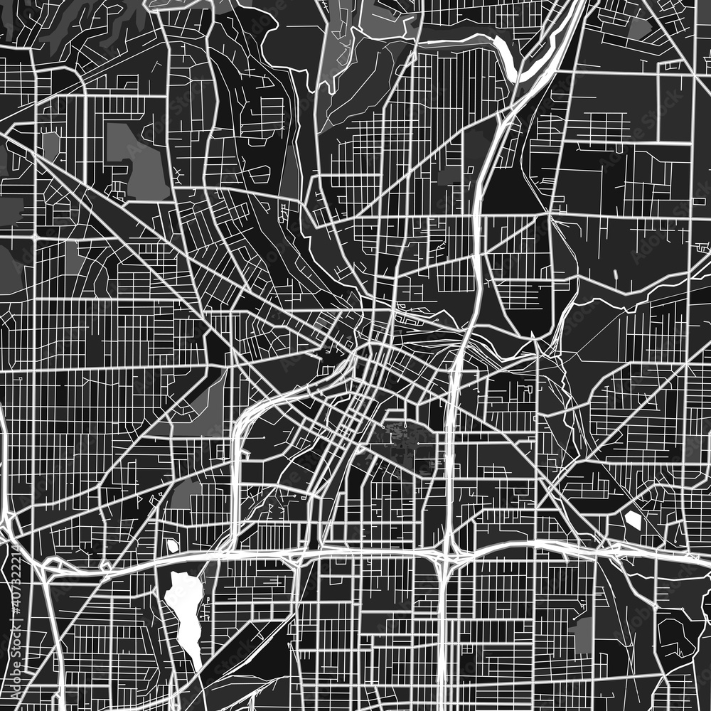 Akron, UnitedStates dark vector art map