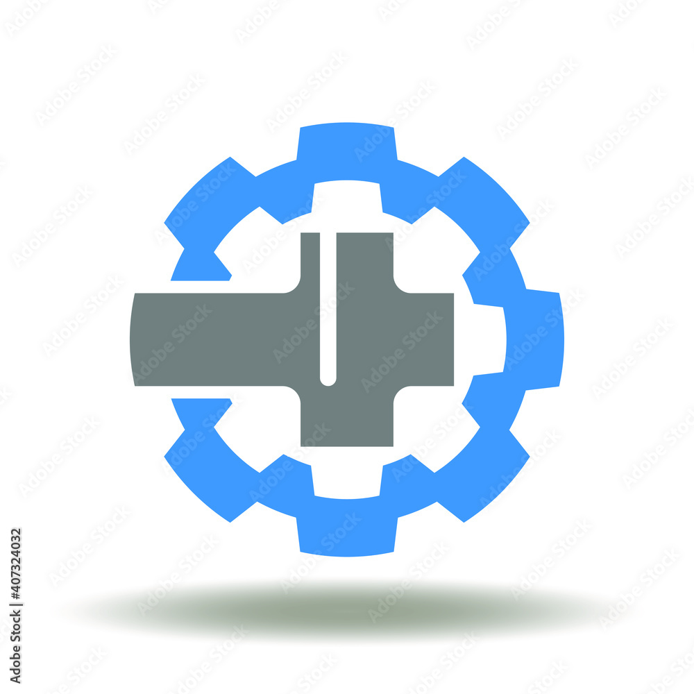 Gear with medical cross vector icon. Medicine, health care, pharmacy service symbol. Gear with medical cross vector icon. Medicine, health care, pharmacy service symbol.