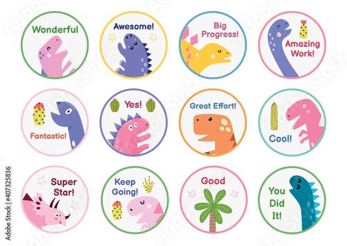 Fotografia Reward stickers collection with cute dinosaurs