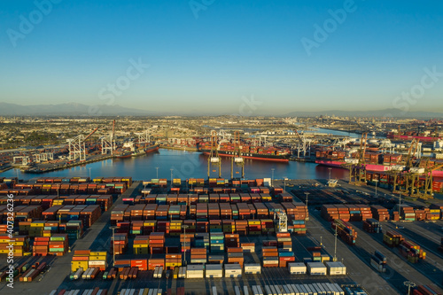 Cargo containers ready to be shipped at Long Beach port in California USA