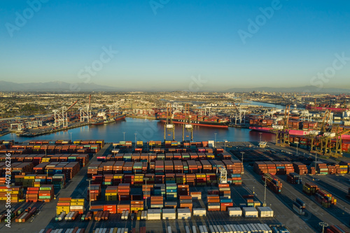 Cargo containers ready to be shipped at Long Beach port in California USA