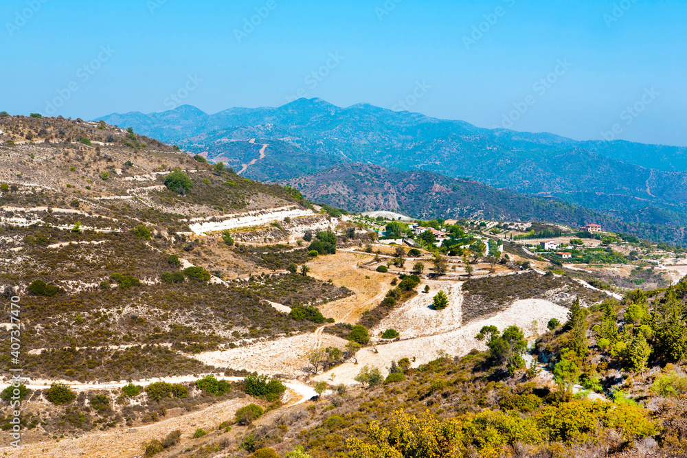 Beautiful landscape of green hills og Troodos mountain, Cyprus