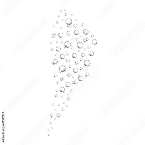 Water air bubbles isolated on white background. Oxygen bubbles in ocean, sea or aquarium. Fizzy drink, soda, lemonade, champagne. Vector realistic illustration.