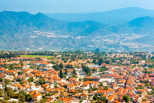 Panoramic summer landscape of Pedoulas village, Cyprus photo