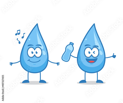 Happy singing and drink mineral water, mineral water humanized cartoon character vector illustration mascot for world water day