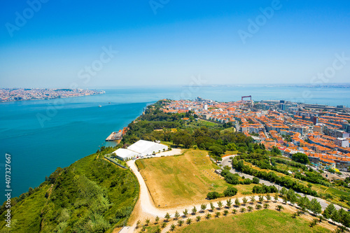 Lisbon  Portugal - 17 May 2016  Aerial view of Almada municipality  Lisbon  Portugal  17 May 2016