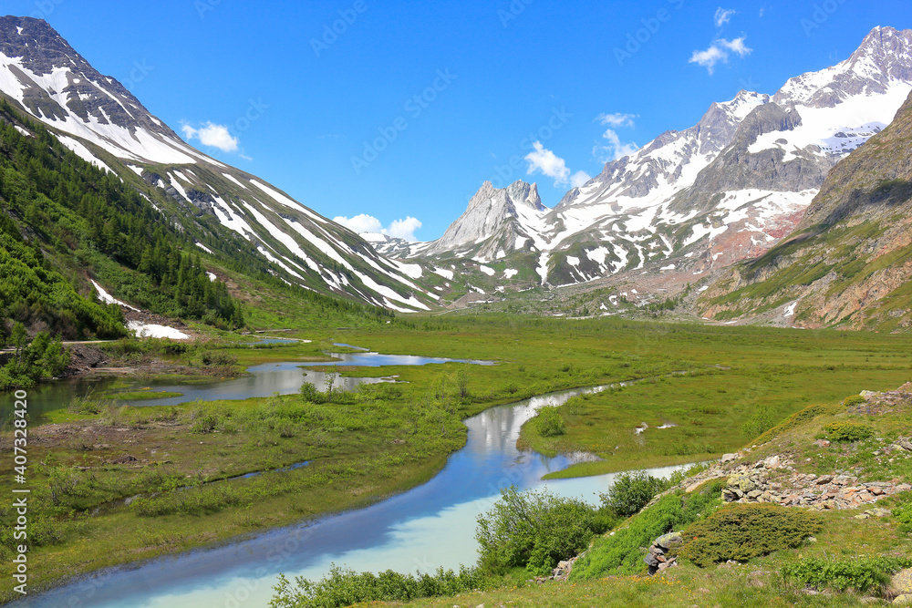 Alpine lake in the mountains: Lake Combal near Courmayer, Italy