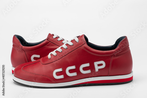 red shoes with the inscription of the USSR on a white background