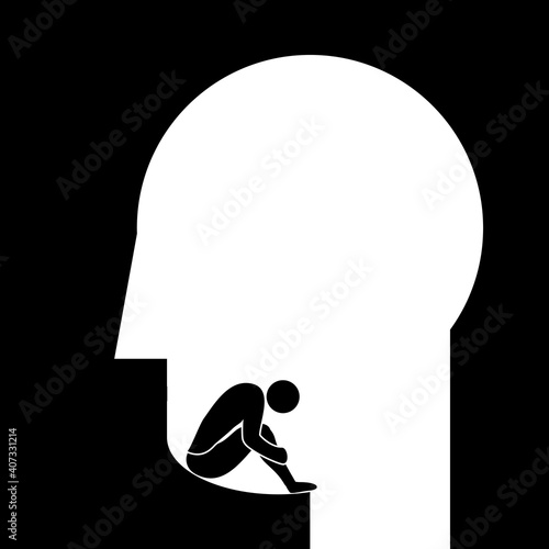 withdrawn into oneself, sad thoughts illustration