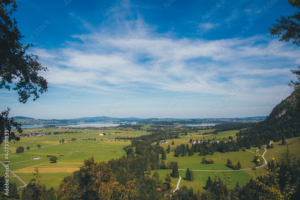 Nice view on the road to Neuschwanstein Castle, alpine landscape