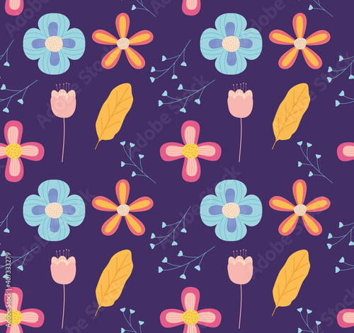 colorful flowers and leaves pattern design