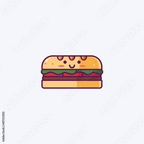 Illustration of Cute Sub Sandwich Icon - Smiley Emoji Icon Set, Vector Cartoon Illustration.