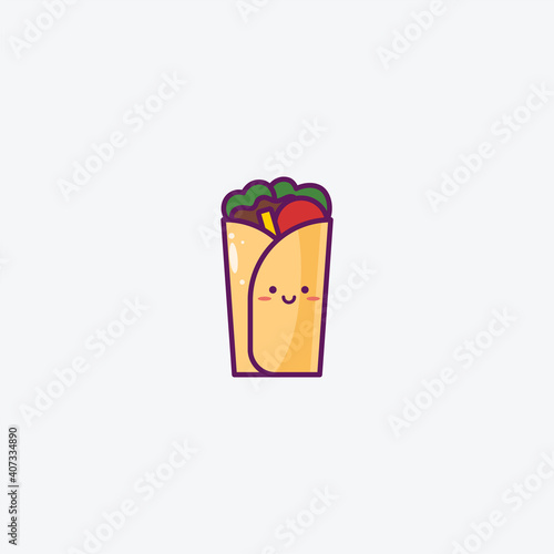 Illustration of Cute Kebab Icon - Smiley Emoji Icon Set, Vector Cartoon Illustration.