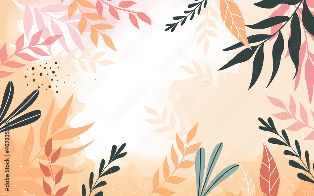 Fototapeta premium Design banner frame flower Spring background with beautiful. flower background for design. Colorful background with tropical plants. Place for your text.