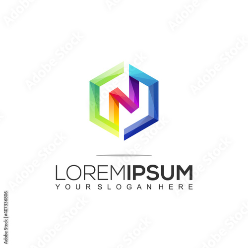 Modern Rectangular Letter N Colorful Logo Template