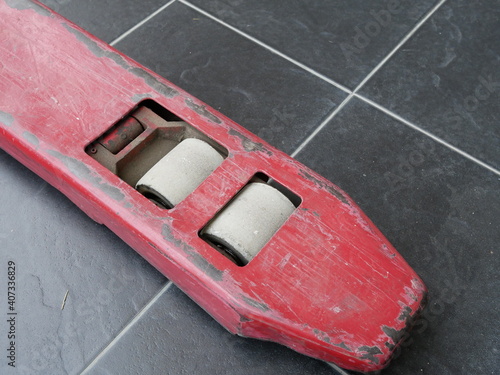 closeup of hand pallet truck.